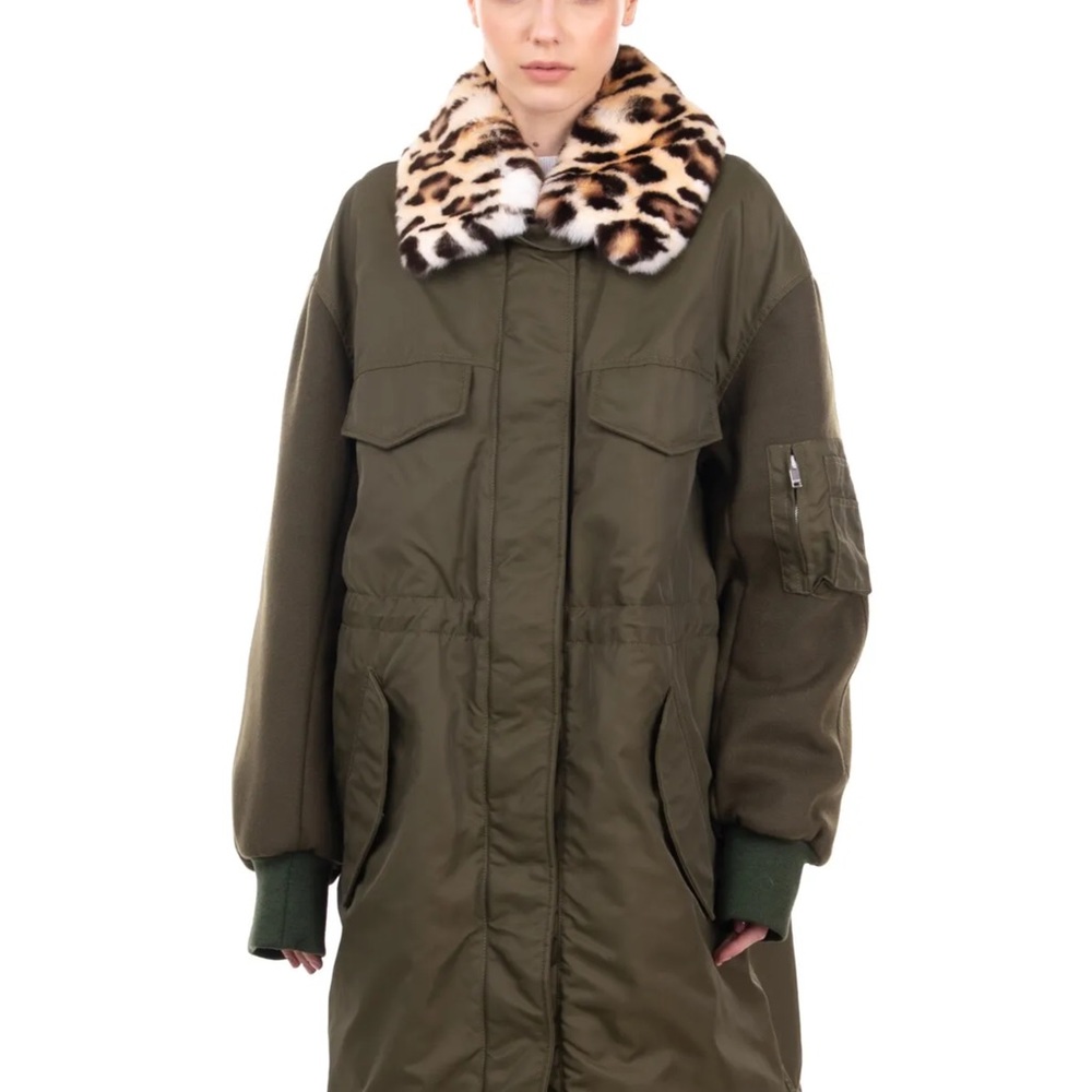 €655 DONDUP Parka Coat Size 48 / XXL Wool Blend Sleeve Removable Rabbit Fur